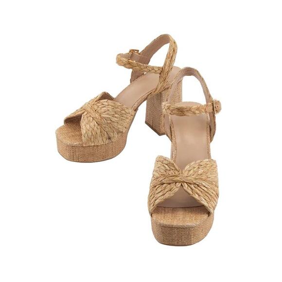 Ccocci Raffia Platform Sandal Heels in Raffia Teacup TEACUP-B1 US 11 NEW - Picture 1 of 7